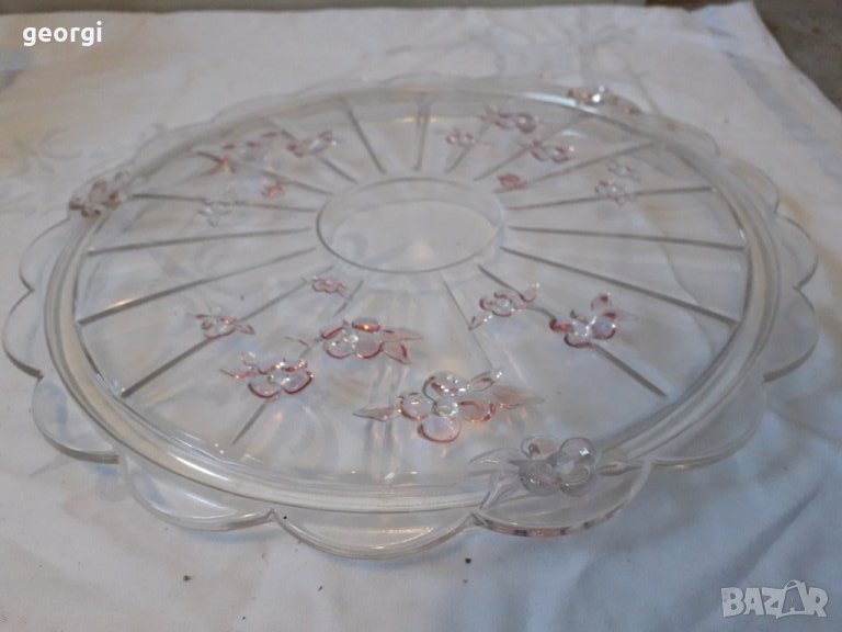 Голям стъклен цветен поднос за торта    17/1, снимка 1