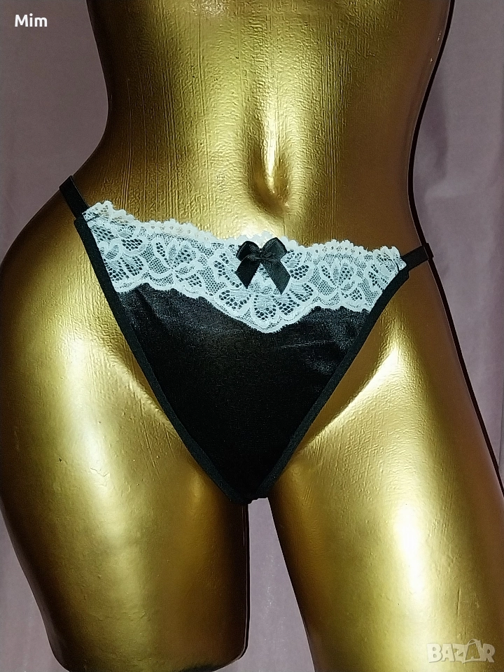 М Сатенена, еластична черна полупрашка с бяла дантела , снимка 1