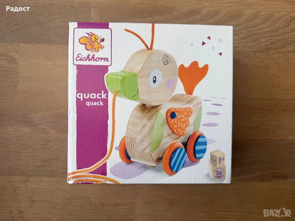 Дървена играчка за дърпане Eichhorn - Пате, снимка 1