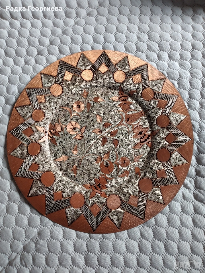 Медна ръчно изработена стенна чиния, снимка 1