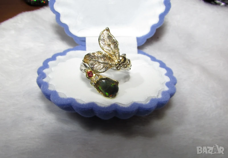 925 Сребърен пръстен с опал 8x6мм, снимка 1