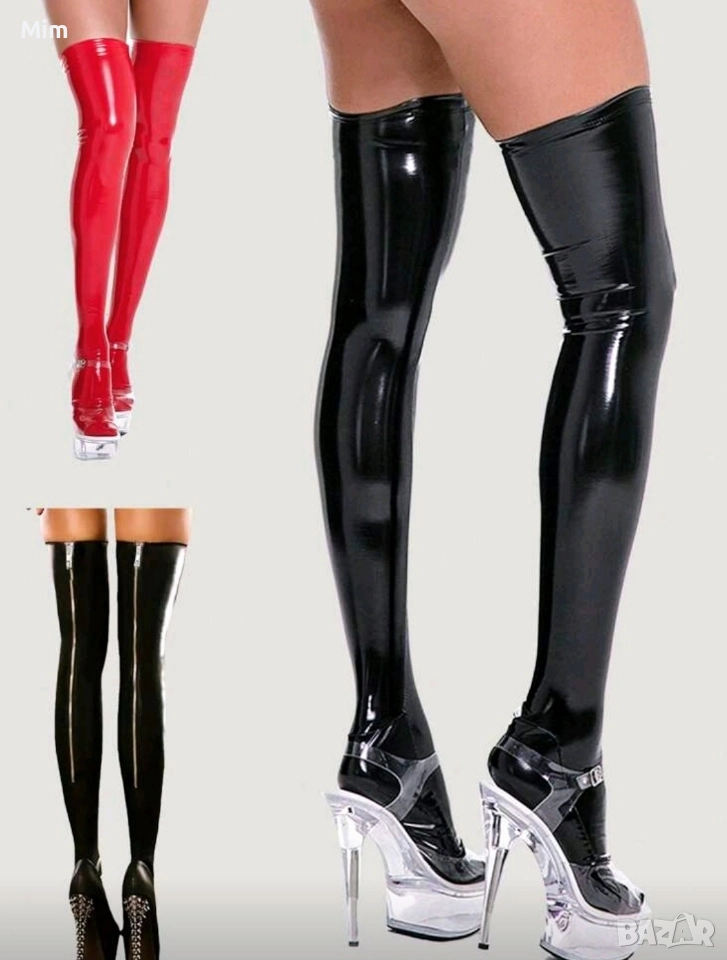 Дамски чорапи от еластична еко кожа/лак /, снимка 1