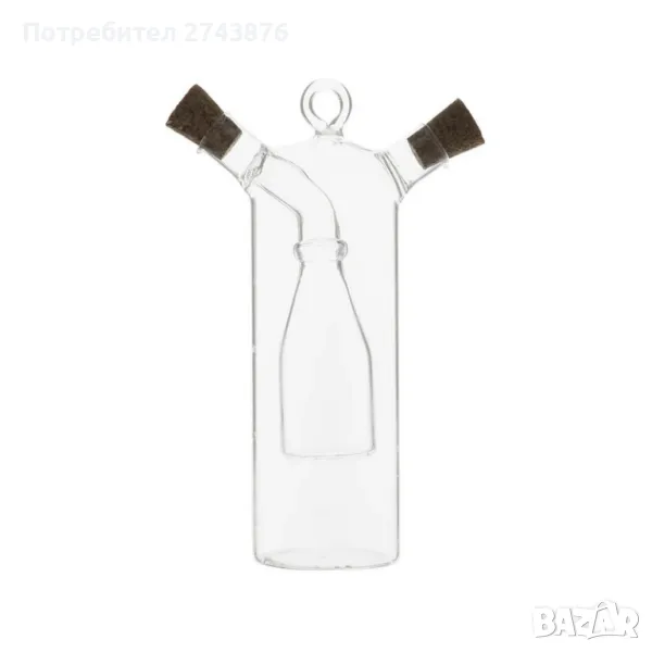  Стъклен оливерник 2в1 ,Боросиликатно стъкло,Коркови тапи,Сърцевина бутилка- 300мл. , снимка 1