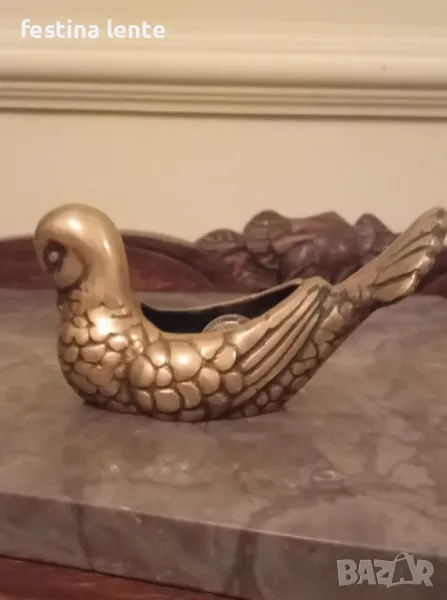 Месингова фигура-гълъб, снимка 1