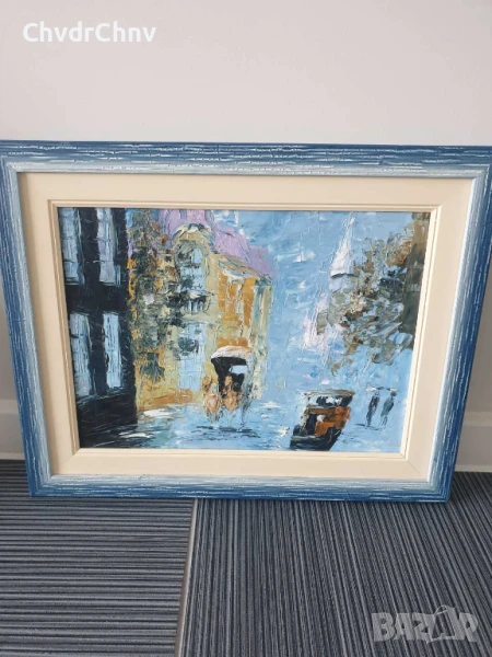 51х41см/малка картина масло върху фазер/градски пейзаж-Лондон/дървена рамка, снимка 1