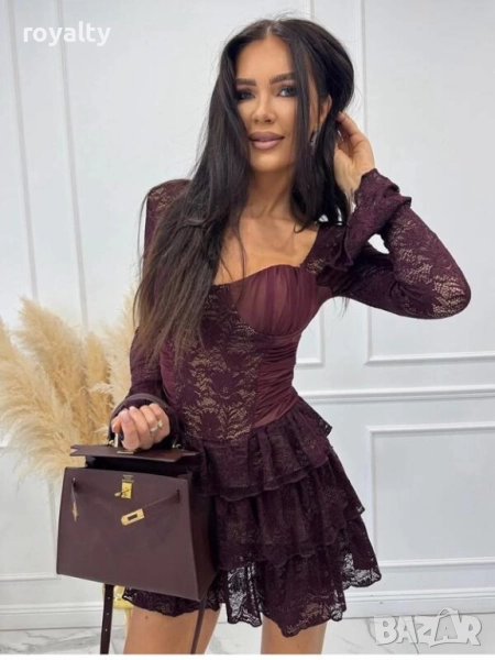 Дантелена рокля гащеризон цвят бордо , снимка 1