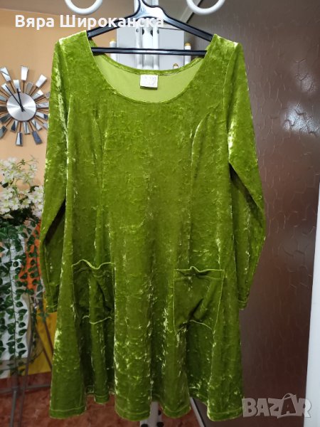Плюшена жълтозелена ярка туника. Размер: L, XL., снимка 1