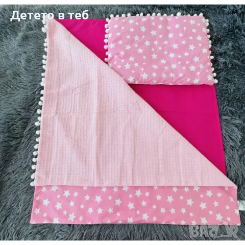Летен комплект за количка против изпотяване с капитон и памук, розов, снимка 1