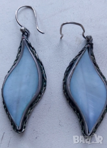 сребърни обеци със седеф , снимка 2 - Обеци - 51659987