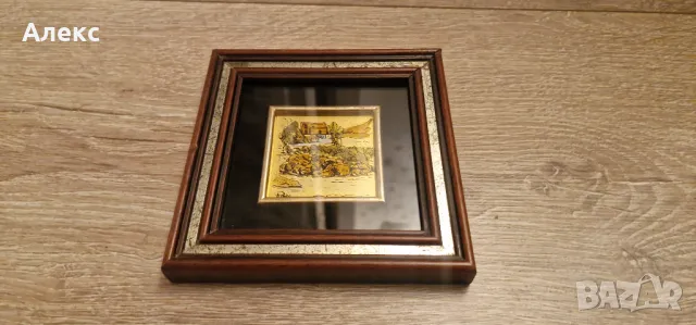 Винтидж малка картина, златно фолио– Италия, подпис., снимка 4 - Картини - 49047560