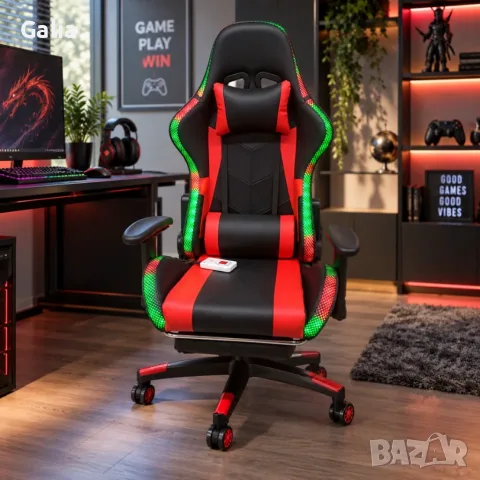 Геймърски стол с RGB LED осветление и дистанционно