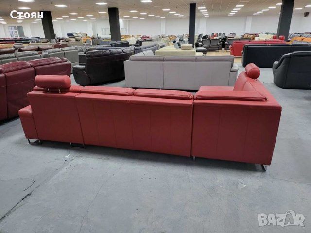 Червен кожен ъглов диван П форма с функция сън "CARO", снимка 5 - Дивани и мека мебел - 39688800