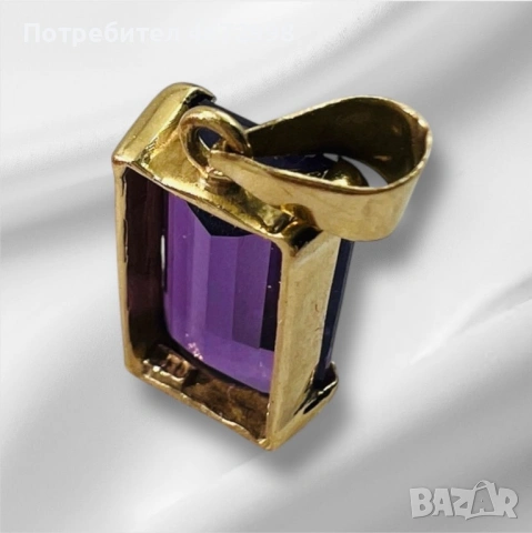 Златен медальон с аметист – 18K, снимка 3 - Колиета, медальони, синджири - 53266152