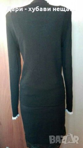 Еластична черна блуза, с бели биета🍀❤M/L,L,XL🍀❤арт.3040, снимка 2 - Блузи с дълъг ръкав и пуловери - 33827847