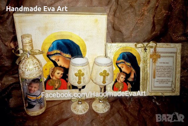 Подарък за Кръстници- Сервиз и декоративна свещ със снимка, снимка 8 - Подаръци за кръщене - 41001552