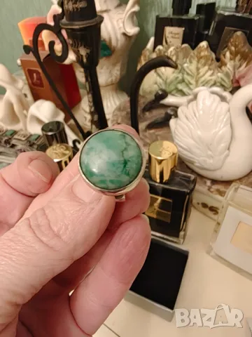 Нов сребърен пръстен с естествен жадеит, снимка 3 - Пръстени - 49744024