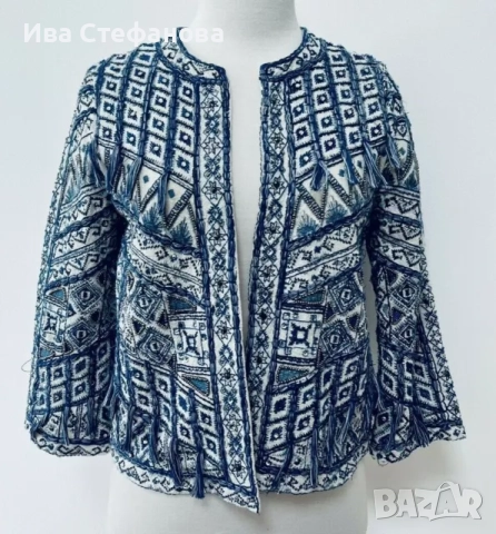 Уникално сако наметка 100 % памук памучно бяло синьо zara Zara Зара бохо стил 