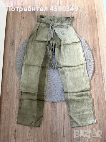 Зелен ефектен панталон Zara с връзки, размер S, снимка 3 - Панталони - 55887894