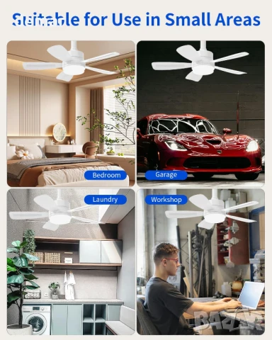 Таванен вентилатор VARICART с осветление и дистанционно управление, 2000LM LED, цокъл Е27, бял, снимка 8 - Лед осветление - 50594343