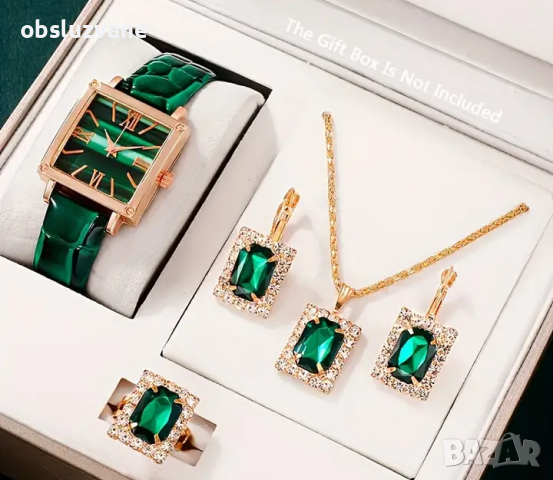 Сет часовник, обеци, ланче и пръстен, снимка 5 - Бижутерийни комплекти - 44719883