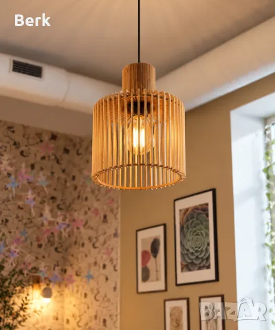 Модерна лампа с дървени ламели – 26 см