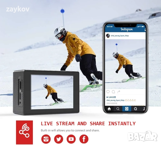 Action Cam AC700 4K 20MP WiFi Подводна камера Ultra HD Водоустойчива 40M, снимка 3 - Камери - 52614179