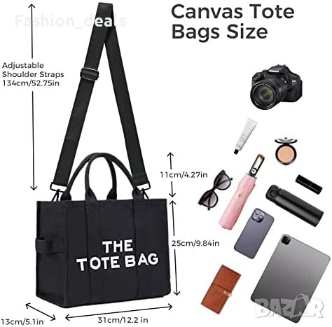 Нова Дамска чанта черна платнена голяма ежедневна през рамо жена, снимка 2 - Чанти - 40504095