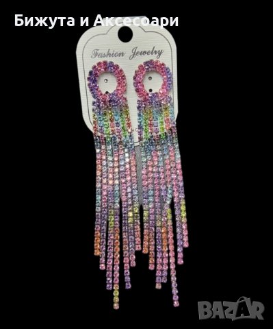 Висящи обеци с многоцветни ярки кристали , снимка 1