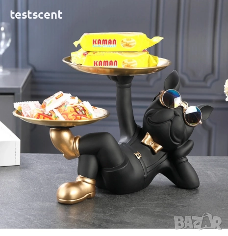 Декоративна фигура куче Булдог с подноси елегантен акцент за дома украса, снимка 4 - Други - 51848536