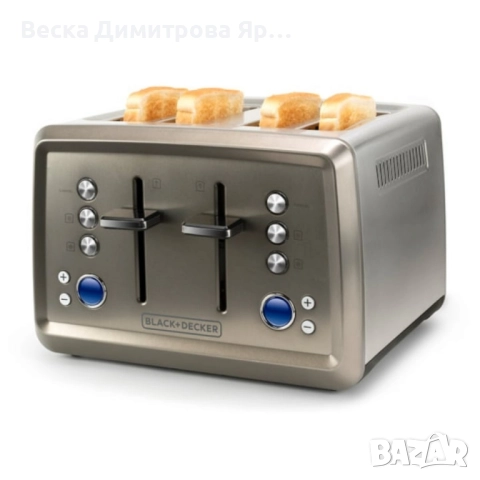 Мощен тостер Black+decker BXTO1960E - Неръждаема стомана с 4 слота, LCD дисплей и стойка за кифли, снимка 5 - Тостери - 52055719