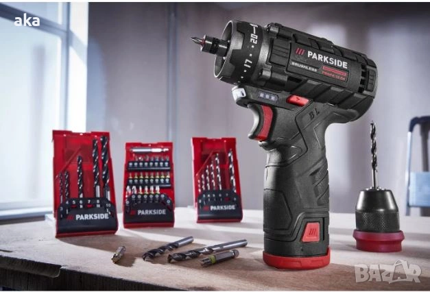 Бормашина+винтоверт PARKSIDE PERFORMANCE12V PBSPA 12 E4+2 батерии, зарядно и комплект свредла+битове