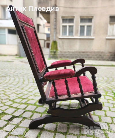 Антикварен салонен люлеещ стол (Victorian/Eastlake тип), снимка 5 - Столове - 53655380