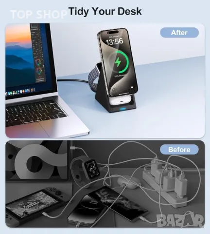 Зарядно Magsafe за iPhone 12/13/14/15 Pro Max Mini Plus, 3 в 1, снимка 2 - Безжични зарядни - 49333031