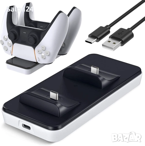 Стойка и зарядно за PS5 джойстици 2 в 1 с индикатор за зареждане