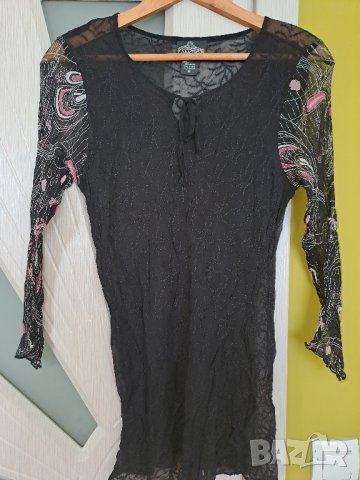 Блуза дълъг ръкав черна полупрозрачна с цветни ръкави S-М, снимка 2 - Блузи с дълъг ръкав и пуловери - 41586868