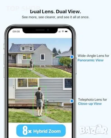 Нова Смарт Камера ZOSI 2.5K с Двоен Обектив и Авто Проследяване Охрана, снимка 2 - IP камери - 49292026