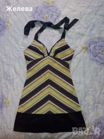 Дамска къса рокля в зелено и черно, гол гръб, кръстосани презрамки, XS, снимка 1