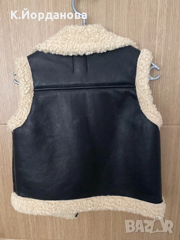 Черен кожен елек, снимка 3 - Елеци - 51994866