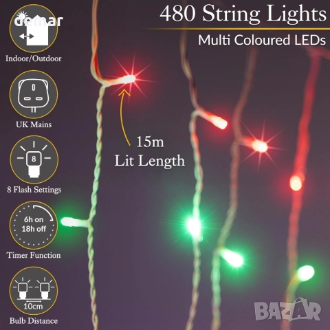 Коледни лампички CHRISTOW Висящи ледени висулки, 480 многоцветни светодиода, 15 м, снимка 2 - Декорация за дома - 51743593