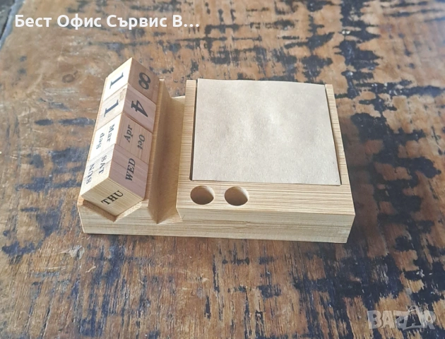 календар вечен настолен с поставка за телефон, 2 пишещи средства и хартиено кубче от бамбук, снимка 5 - Ученически пособия, канцеларски материали - 53138938