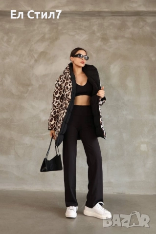 Двулицево дамско яке с леопардов мотив Силиконов пълнеж Размери С М Л ХЛ, снимка 4 - Якета - 52251471