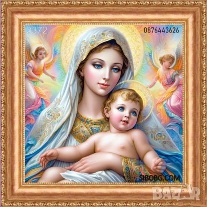 Диамантен гоблен "Дева Мария с Младенец" - Комплект за изработка  / опция с рамка    3372, снимка 2 - Гоблени - 42454010