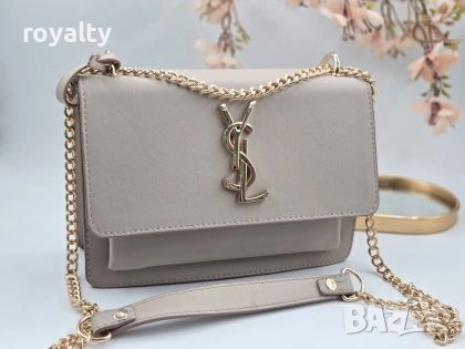 Yves Saint Laurent Нова Кожена Сива Дамска Чанта YSL