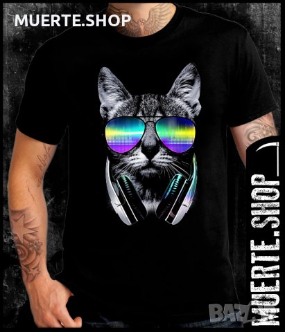 Черна тениска с щампа DISCO CAT, снимка 1