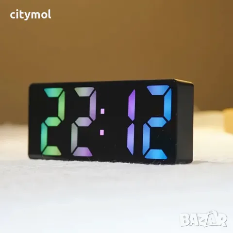 LED RGB часовник, аларма, температура, Snooze, регулируема сила на яркост, 2 аларми, снимка 2 - Друга електроника - 48393830