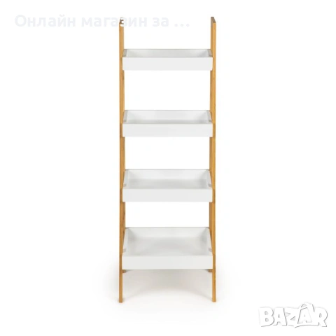 Етажерка 4 рафта МДФ бял естествен бамбук, 98*36*34см, снимка 4 - Етажерки - 53380605