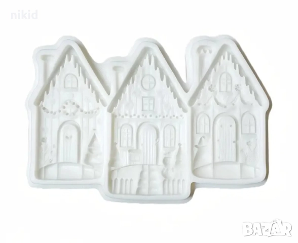 3 зимни къщи къщички къща  силиконов молд форма фондан шоколад декор украса, снимка 3 - Форми - 52619775