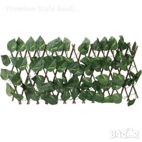 Разтегателна декоративна решетка с изкуствени листа, 290x60 см – Реалистичен параван за балкон, снимка 5 - Декорация за дома - 53827938