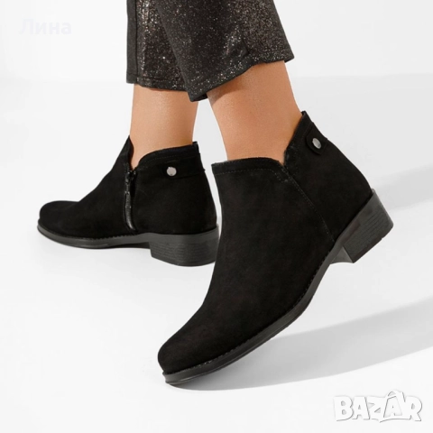 Класически дамски боти, велур, 38 номер, снимка 1