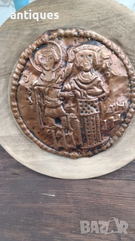 Стара българска медна икона - кована мед - Архангел Михаил и старозаветен пророк Аарон, снимка 7 - Антикварни и старинни предмети - 53255581